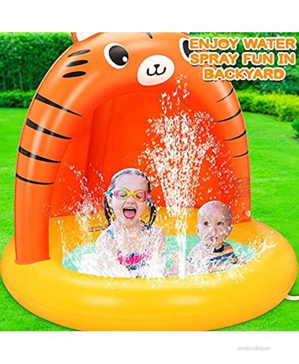 Baby Pool Inflatable Baby Pool with Soft Padded Bottom Inflatable Sprinkler Baby Tiger Pool with Canopy Kiddie Pool Wading Pool Summer Water Play Center Baby Swimming Pool for Girls Boys Toddlers