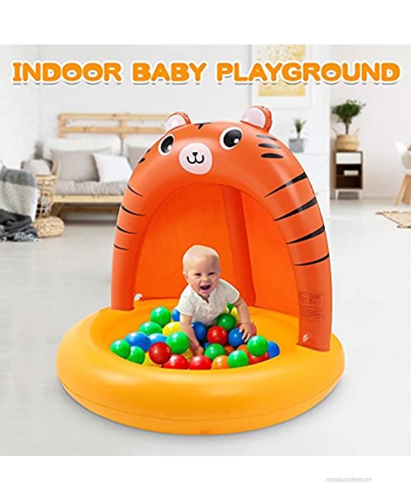 Baby Pool Inflatable Baby Pool with Soft Padded Bottom Inflatable Sprinkler Baby Tiger Pool with Canopy Kiddie Pool Wading Pool Summer Water Play Center Baby Swimming Pool for Girls Boys Toddlers