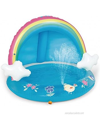 Baby Pool Rainbow Splash Pool with Canopy Spray Pool of 40 Inches Water Sprinkler for Kids for Ages 1-3