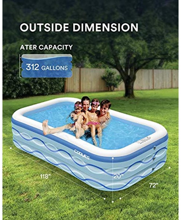 COOYES Inflatable Pool Swimming Pool for Kids 118 X 72 X 20 Full-Sized Inflatable Kiddie Pool for Outdoor Garden Summer Water Party