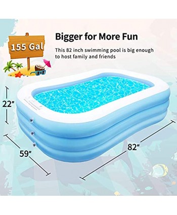 Decorlife Durable Inflatable Pool Swimming Pool for 2 Adults and 2 Kids Blow Up Pool for Backyard 82" x 59" x 22"