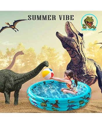 Dinosaur Inflatable Pool for Kids Dino Kiddie Swimming Pool Blow Up 3 Rings Round Baby Padding Pool for Outside and Indoor Toddler Pool Ball Pit Fishing Toys Play Center for Garden- 57”x15”