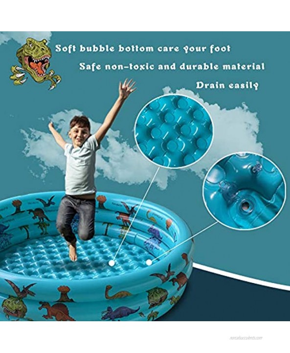 Dinosaur Inflatable Pool for Kids Dino Kiddie Swimming Pool Blow Up 3 Rings Round Baby Padding Pool for Outside and Indoor Toddler Pool Ball Pit Fishing Toys Play Center for Garden- 57”x15”