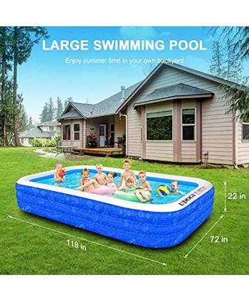 Family Inflatable Swimming Pool 118" X 72" X 22" Full-Sized Inflatable Kiddie Pool Thick Wear-Resistant Lounge Pools Above Ground for Baby Kids Adults Toddlers Outdoor Garden Backyard