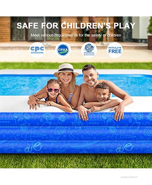 Family Inflatable Swimming Pool 118 X 72 X 22 Full-Sized Inflatable Kiddie Pool Thick Wear-Resistant Lounge Pools Above Ground for Baby Kids Adults Toddlers Outdoor Garden Backyard