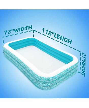 Family Inflatable Swimming Pool 118" X 72" X 22" Full-Sized Inflatable Lounge Pool for Kiddie Kids Adult Toddlers for Ages 3+ Outdoor Garden Backyard Blow up Pool