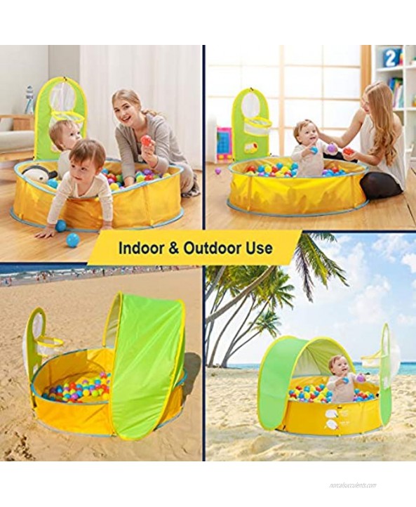 FBSPORT Baby Beach Tent Portable Sun Shelter Baby Pool Tent Kids Ball Pit Tent Paddling Pool 50+ UPF Protection Sun Shade with Basketball Hoop