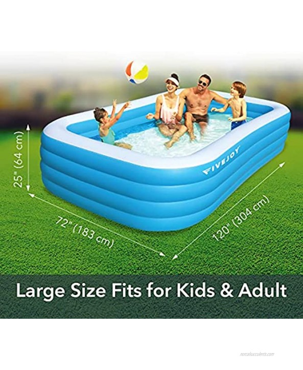 FiveJoy Inflatable Swimming Pool for Kids Adults Family Large Blow Up Swimming Pool 4 Individual Chambers Perfect for Outdoor Backyard Garden Summer Water Party 120×72×25 Upgraded