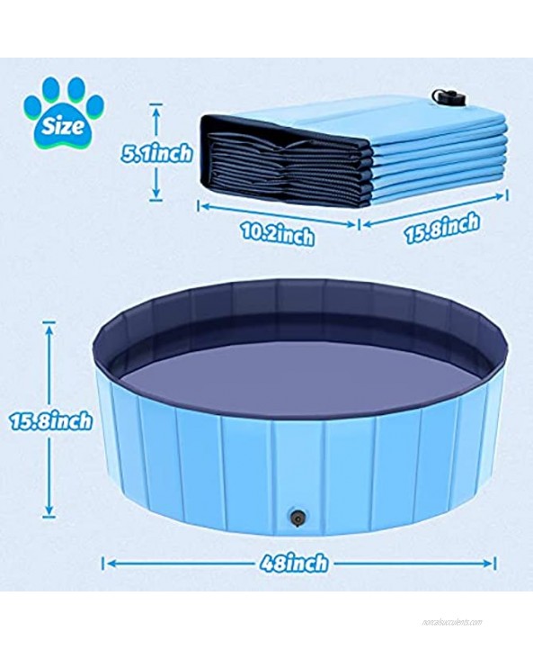 Foldable Kiddie Pool Hard Plastic Swimming Pool for Kids Large48''×15.8'' Summer Portable Kids Play Pool Dog Water Pond Pet Bathing Tub Wash Tub Toddlers Ball Pit for Kids Pets Dogs Cats