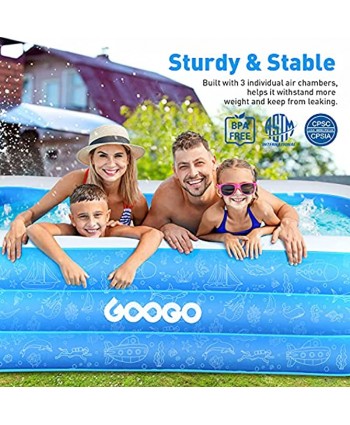 Googo Inflatable Pool 118"x72"x20" Family Full-Size Swimming Pool for Kids Toddlers Adults Inflatable Blow Up Kiddie Pool for Ages 3+ Outdoor Garden Backyard Summer Water Party