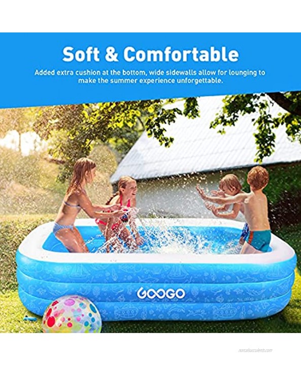 Googo Inflatable Pool 118x72x20 Family Full-Size Swimming Pool for Kids Toddlers Adults Inflatable Blow Up Kiddie Pool for Ages 3+ Outdoor Garden Backyard Summer Water Party