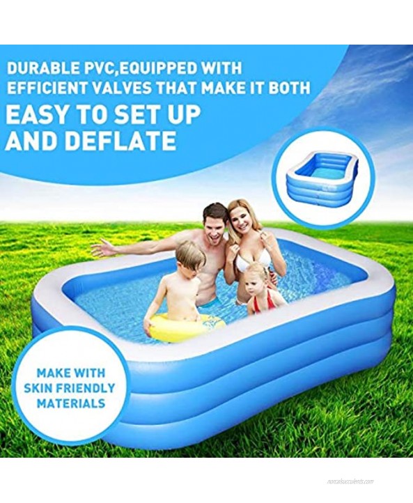 Inflatable Family Swimming Pool for Kids Toddlers Infant Adult Full-Sized Inflatable Kiddie Pool 118 x 72 x 22 Blow Up Rectangular Large Ground Pool for Outdoors Backyard Included Air Pump