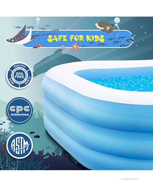 Inflatable Pool for 2 Adults and 3 Kids Sturdy & Thickened Swimming Pool for Backyard Blow Up Pool for Ages 3+ 96 x 56 x 22 Inch