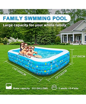 Inflatable Swimming Pool Full-Sized Inflatable Pools SUAYLLA 118" X 72" X 22" Thickened Blow up Pool with 4 Patches for Family Adults Baby Toddlers Kids Backyard Outdoor Garden Ground