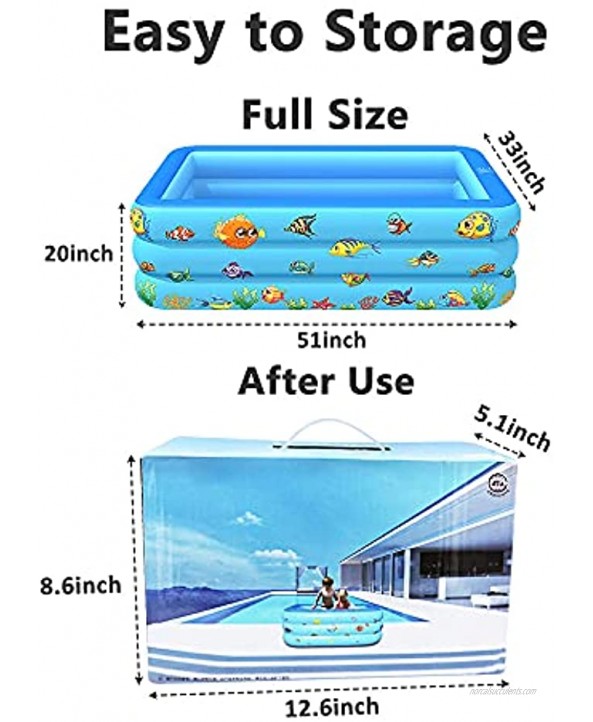 Kammoy Inflatable Pool for Kids Rectangular Swimming Pools for Kids Toddlers Infant Adult Inflatable Blow Up Kiddie Pool for Outdoor Garden Backyard Summer Water Party Blue