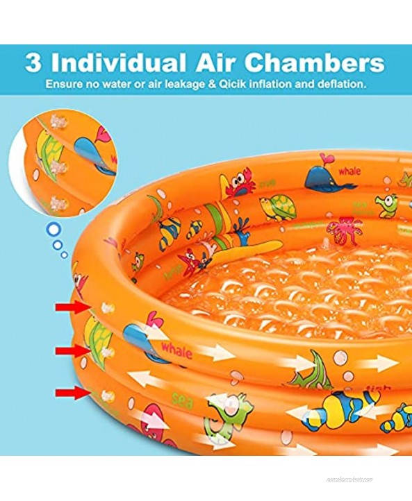 Kiddie Pool 3 Rings Inflatable Swimming Pool with Padded Bottom 50''X12'' Kiddie Paddling Pool Inflatable Pool for Kids Toddlers Adults Summer Water Game Play Center for Indoor Outdoor Garden Yard