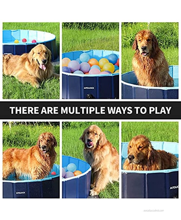 MTOUOCK Dog Pool Foldable Kiddie Pool with Hard Plastic Suit for Kids and Small Dods Collapsible Pets Swimming Pool Outside with Brush Toddlers Ball Pit