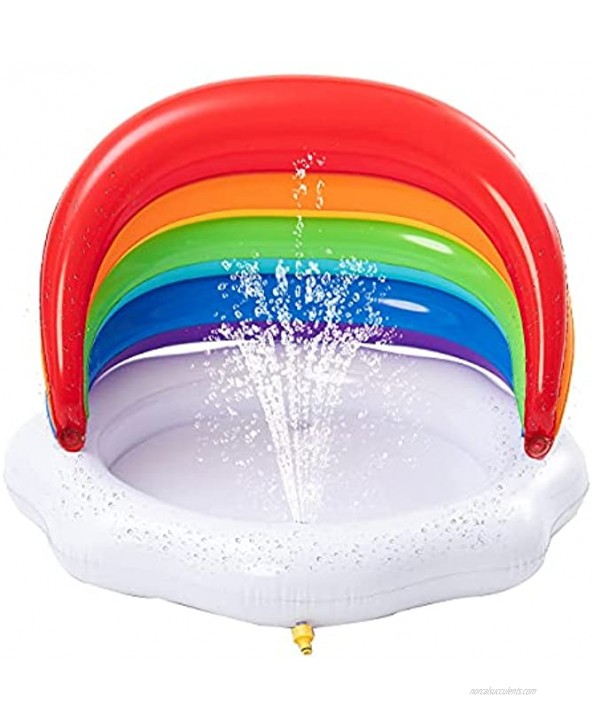 Sloosh Inflatable Sprinkler Baby Pool with Canopy Rainbow Kiddie Pool Wading Pool for Learning,Infant Water Pool Toys,Outdoor Swimming Pool for Kids