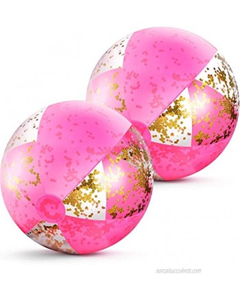 16 Inch Inflatable Glitter Beach Ball Confetti Beach Balls Swimming Pool Party Balls Pink Beach Sand Balls for Adult Boys Girls Summer Beach Water Play Toy Pool Hawaii Luau Party Favor