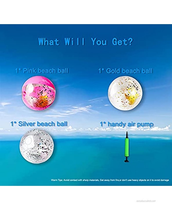 3packs Beach Ball 16 inch Inflatable Beach Ball Swimming Pool Balls Glitter Beach Ball with Confetti for Summer Parties Beach Balls Bulk Outdoor Beach Pool Toys Birthday Pool Party Favors