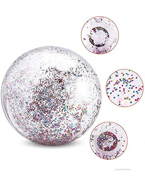 4 Pack Glitter Beach Balls Inflatable Confetti Sports Beach Balls Floatable Sequin Beachballs Jumbo Pool Toys Balls Giant Clear Beach Ball Bulk for Summer Beach Favor Water Fun Swimming Pool Party Toy