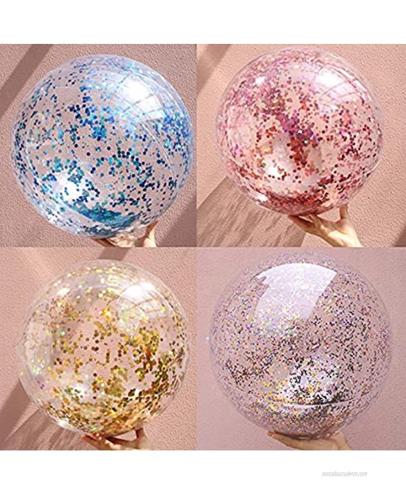 5 Packs Inflatable Beach Balls Confettis Glitters Jumbo Pool Toys Balls Giant Large Clear Sequins Water Beach Ball Swimming Pool Party Ball for Summer Beach Pool and Party Favor for Kids Adults