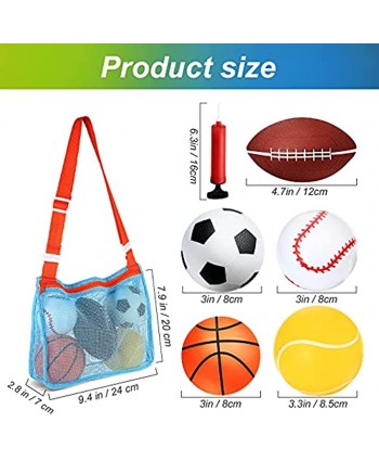5 Pieces Baby Ball Mini Inflatable Sport Balls Include Soccer Ball Basketball Baseball Football and Tennis Ball with Pump and Mesh Bag for Toddlers Indoor Outdoor Playground Garden Beach Pool Toys