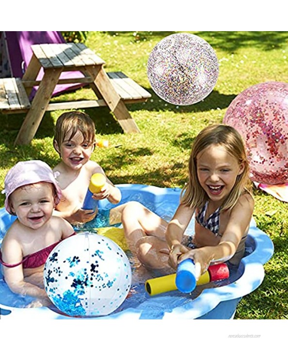 5 Pieces Inflateable Glitter Beach Ball Giant Beach Balls Clear Beach Ball with Confettis Jumbo Swimming Pool Balls for Kids Adults Summer Pool Party Toys24in 16Inch
