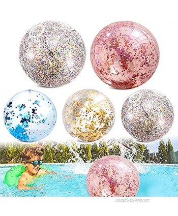 5 Pieces Inflateable Glitter Beach Ball Giant Beach Balls Clear Beach Ball with Confettis Jumbo Swimming Pool Balls for Kids Adults Summer Pool Party Toys24in 16Inch