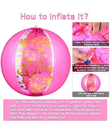6 Pack 16 Inch Inflatable Glitter Beach Ball Confetti Beach Balls Swimming Pool Party Balls Beach Sand Balls for Summer Parties Pool Party Favors Pink and Gold