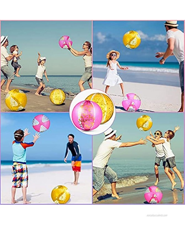 6 Pack 16 Inch Inflatable Glitter Beach Ball Confetti Beach Balls Swimming Pool Party Balls Beach Sand Balls for Summer Parties Pool Party Favors Pink and Gold