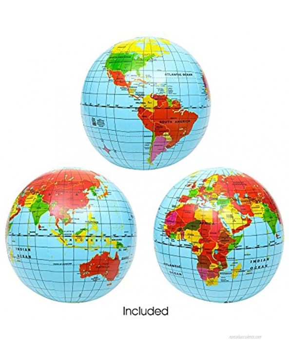 ArtCreativity Inflatable World Globe Ball Set Set of 6 Print Blue and Clear Colorful Earth Map 16 Inch Inflatable Beachball for Pool Summer Fun Toys for Kids Learning and More