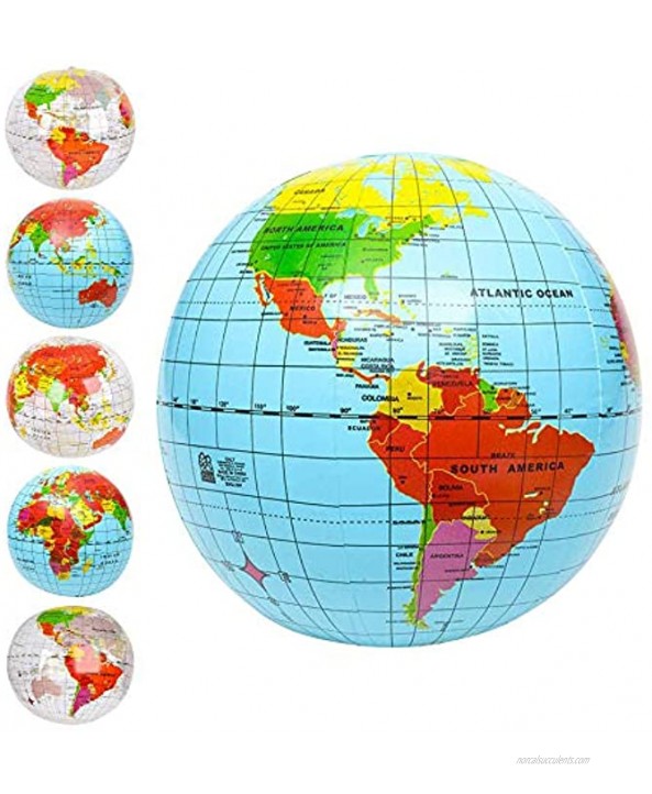 ArtCreativity Inflatable World Globe Ball Set Set of 6 Print Blue and Clear Colorful Earth Map 16 Inch Inflatable Beachball for Pool Summer Fun Toys for Kids Learning and More