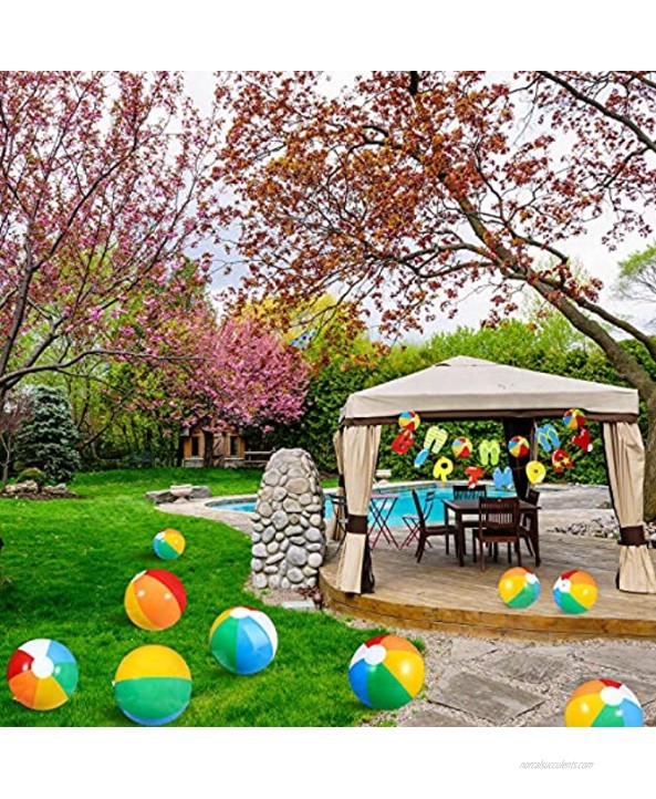 Beach Ball Happy Birthday Party Kit Include 10 Pieces Inflatable Beach Balls Rainbow Color Beach Balls and Beach Ball Happy Birthday Banner Pool Party Garland Decoration for Beach Party Supplies