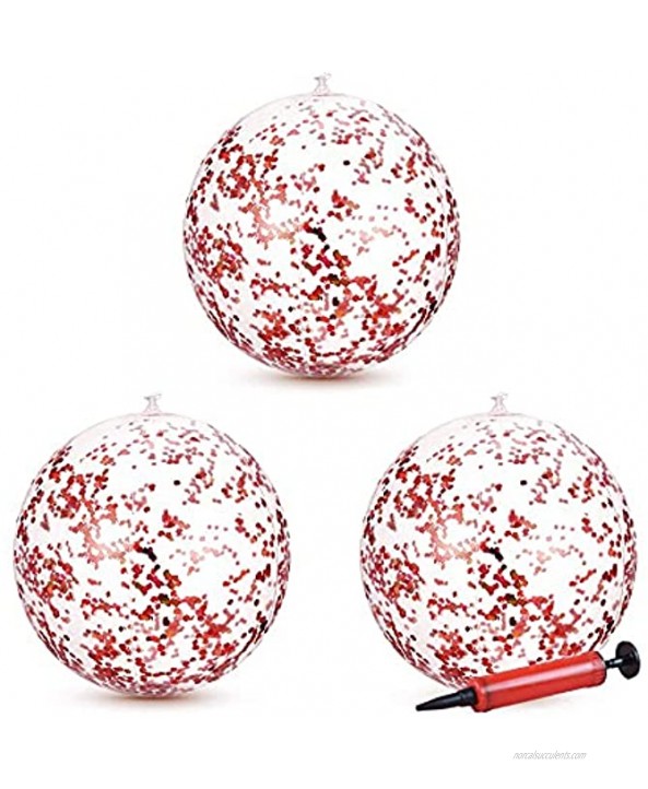 Glitter Beach Balls 24 Inch 3 Pack Inflatable Beach Ball with Confetti Glitters Beach Toys for Kids Adults Airtight Swimming Pool Balls Colorful Summer Party Favors Outdoor Water Games