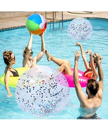 Golray 12 Pack Sequin Beach Ball Pool Toys Glitter Giant Inflatable Beach Balls Pool Water Fun Toys Outdoor Summer Beach Party Favors for Kids Adults 24"-3 Pcs,16"-3 Pcs 12"-6 pcs Rainbow Ball