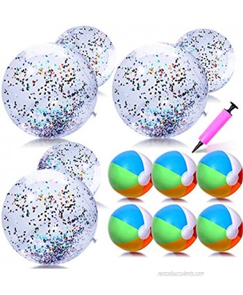 Golray 12 Pack Sequin Beach Ball Pool Toys Glitter Giant Inflatable Beach Balls Pool Water Fun Toys Outdoor Summer Beach Party Favors for Kids Adults 24"-3 Pcs,16"-3 Pcs 12"-6 pcs Rainbow Ball