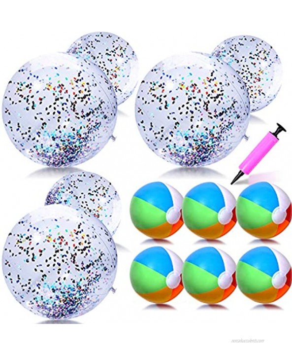Golray 12 Pack Sequin Beach Ball Pool Toys Glitter Giant Inflatable Beach Balls Pool Water Fun Toys Outdoor Summer Beach Party Favors for Kids Adults 24-3 Pcs,16-3 Pcs 12-6 pcs Rainbow Ball