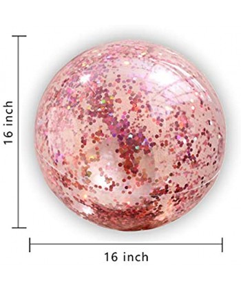 GreenLinM 1 Pack 16 Inch Sequin Beach Ball,Giant Beach Ball,Transparent Inflatable Water Play Toys Balls-Summer Outdoor Pool Beach Dance Party Favors for Adults40CM-Rose Gold