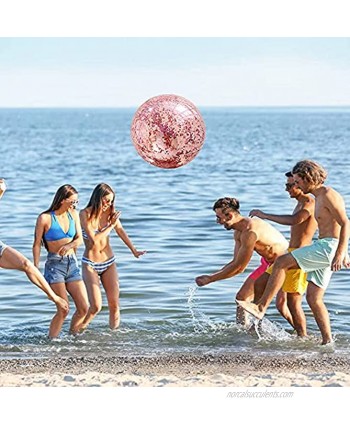GreenLinM 1 Pack 16 Inch Sequin Beach Ball,Giant Beach Ball,Transparent Inflatable Water Play Toys Balls-Summer Outdoor Pool Beach Dance Party Favors for Adults40CM-Rose Gold