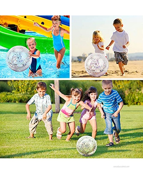 MoKo Inflatable Beach Balls 3 Pck Glitter Pool Ball Floatable Swimming Balls Confetti Ball for Water Fun Play Summer Beach Pool and Party Favor for Sporting Games Colorful
