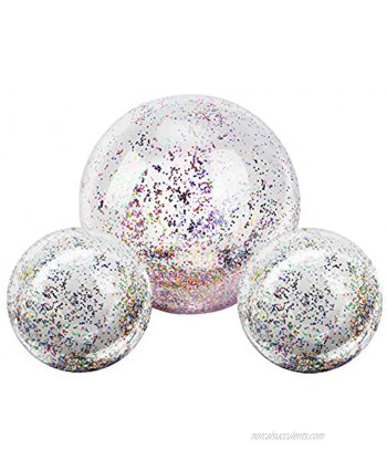 MoKo Inflatable Beach Balls 3 Pck Glitter Pool Ball Floatable Swimming Balls Confetti Ball for Water Fun Play Summer Beach Pool and Party Favor for Sporting Games Colorful
