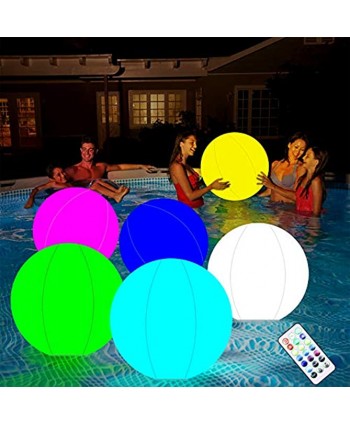Pool Toys 13 Colors Glow Ball 16'' Inflatable LED Light Up Beach Ball with Remote Glow in The Dark Party Supplies for Beach Indoor Outdoor Games and Decorations 1PCS
