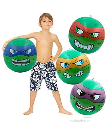 Set of 4 Turtles Inflatable Float Balls Theme Party Supplies Decoration for Summer Birthday Pool Party Indoor Outdoor Water Play Beach Ball