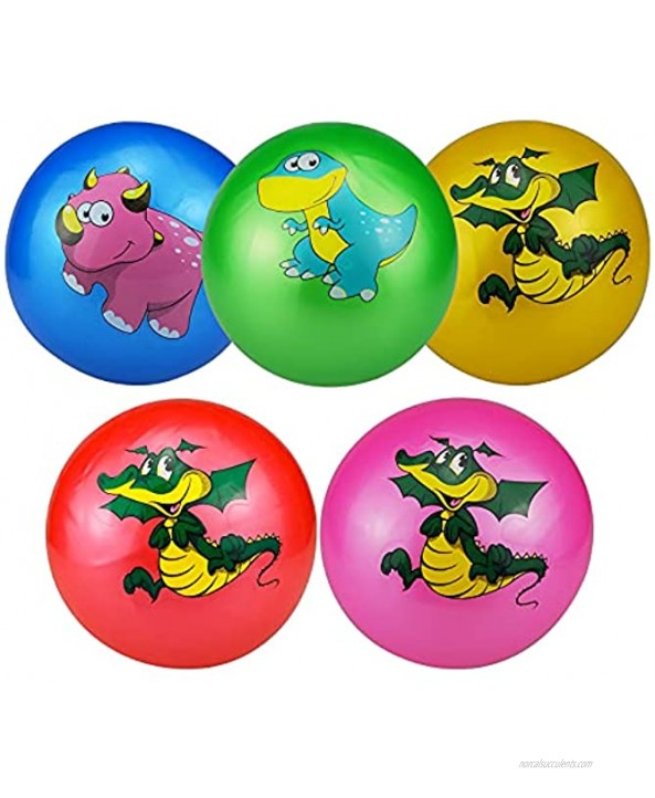 Soft Ball Set for Toddlers Kids Playground Beach Pool Toys Party Favors Pack of 5 Dinosaurs Pattern Inflatable Rubber Balls Bulk with Air Pump