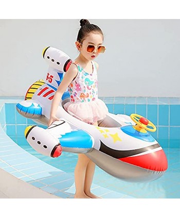 Baby Float Seat Inflatable Airplane Pool with Steering Wheel Floating Ride-on Wear-Resistant Fashion Lightweight Cartoon Airplane Pool Swim Ring for Children Age 1-6 Years Old 01