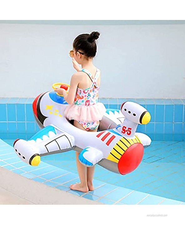 Baby Float Seat Inflatable Airplane Pool with Steering Wheel Floating Ride-on Wear-Resistant Fashion Lightweight Cartoon Airplane Pool Swim Ring for Children Age 1-6 Years Old 01