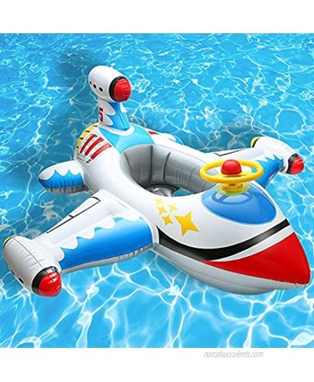 Baby Inflatable Pool Float Airplane Swimming Float Boat with Steering Wheel Horn for Kids Toddlers Age 1-4 Boys Girls Inflatable Ride-ons Summer Pool Swim Ring Beach Supplies