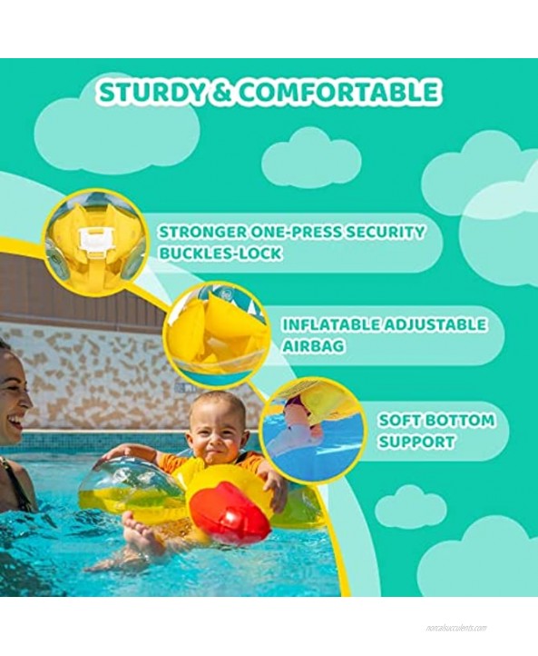 Baby Pool Float Inflatable Baby Float Anti-Flip Newest with SPF 50+ Sun Protection Canopy & Bottom Support Tail Baby Floats for Pool Infant Pool Floats for Age of 10-24 Months Babies Large