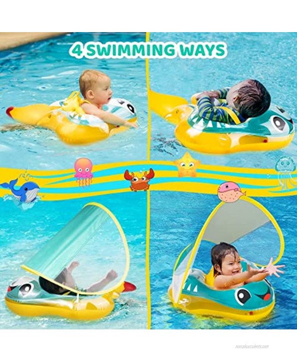 Baby Pool Float Inflatable Baby Float Anti-Flip Newest with SPF 50+ Sun Protection Canopy & Bottom Support Tail Baby Floats for Pool Infant Pool Floats for Age of 10-24 Months Babies Large